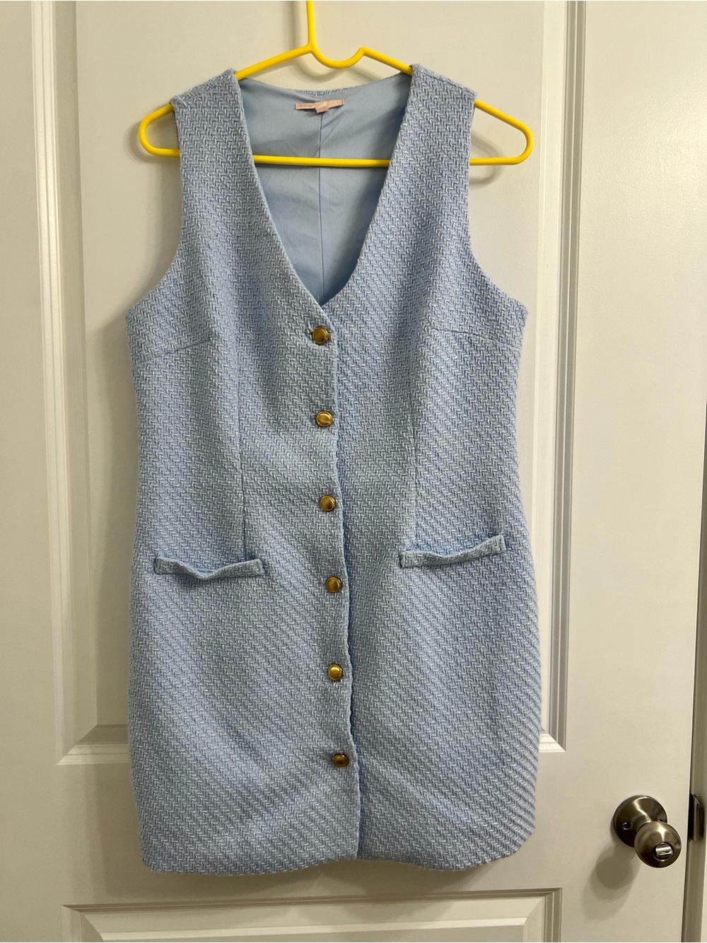 Bebop Women’s Large Light Blue Tweed V-Neck Button Front Dress